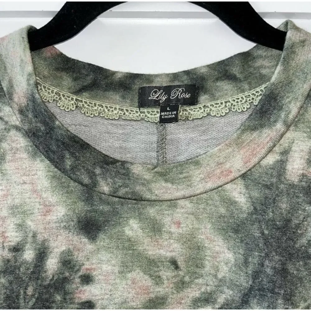 New Lily Rose Tie-Dye Mini to Knee Length Shirt Dress Sz L Women’s Green w Pink - Picture 6 of 9
